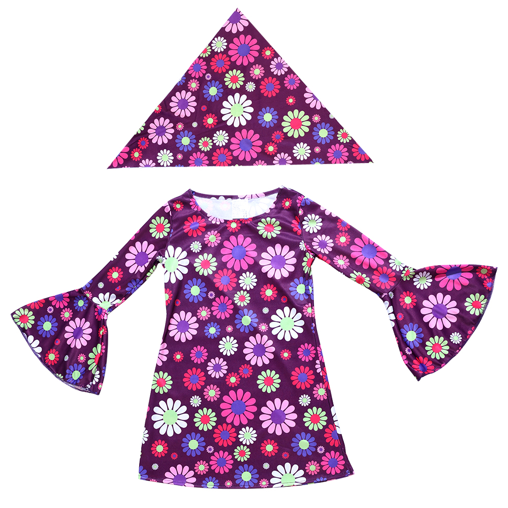 Tenue bohème hippie pour enfants, années 60, années 70, imprimé floral, costume de déguisement, costume d'Halloween pour jeux de rôle et fêtes