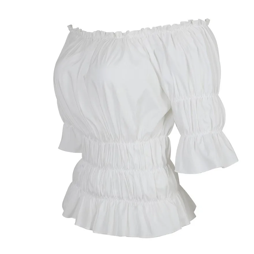 Chemisier Renaissance pour femmes, hauts Corset taille médiévale victorienne, épaules dénudées, chemise à manches courtes, Costumes de Cosplay Pirate Halloween