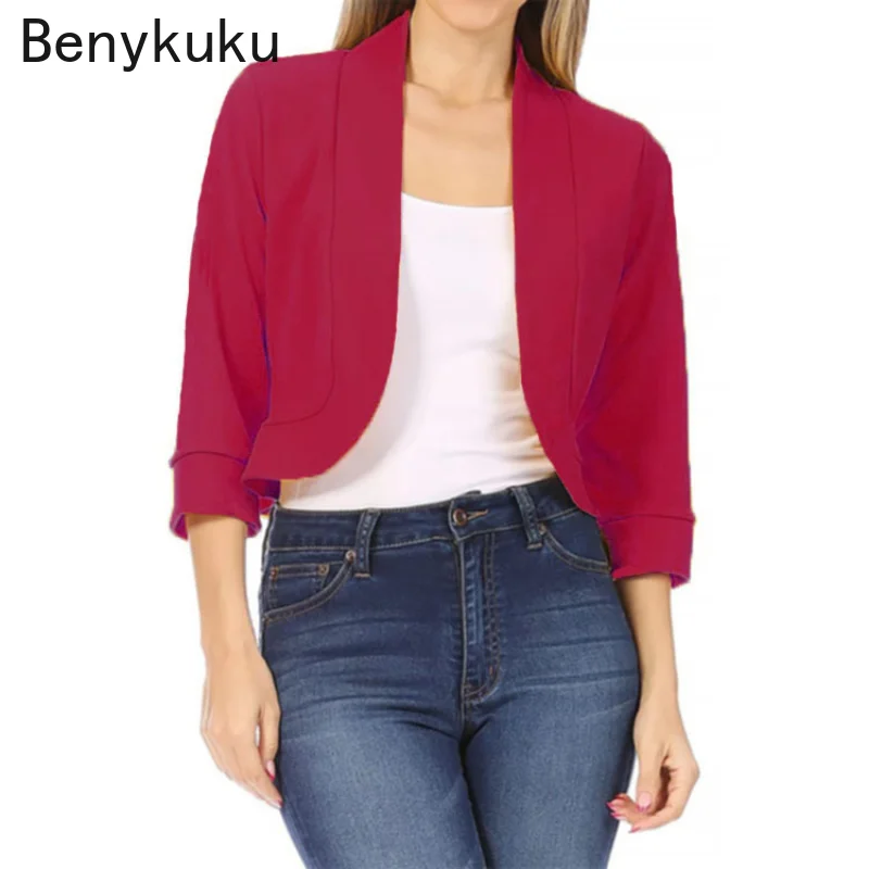 Grande taille 5XL femmes 3/4 manches recadrée boléro pull Cardigan vestes point ouvert court haussement d'épaules dames décontracté Streetwear manteau