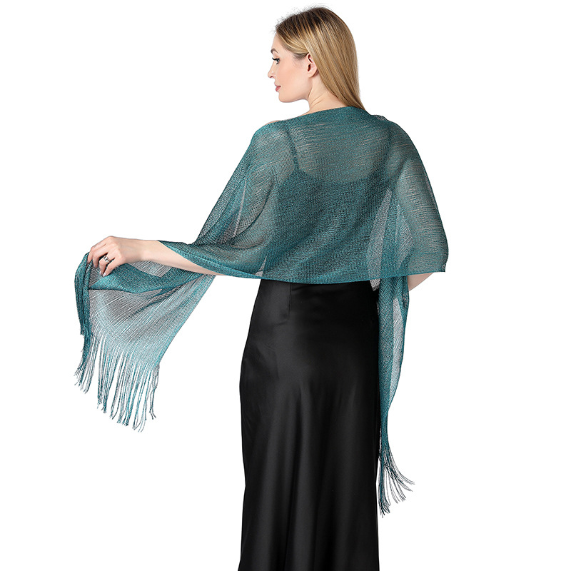 Foulard en soie métallique, accessoire de robe de soirée de mariée pour femmes, fête de mariage, bal de promo, châle de mariée, fil or argent ​
