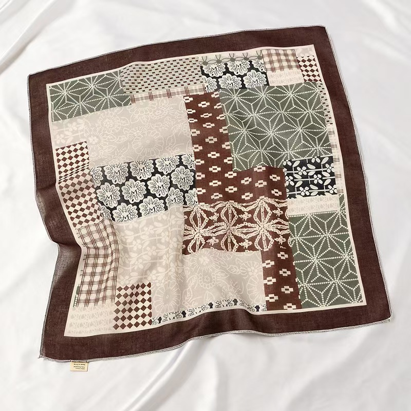 Foulard carré en pur coton Paisley pour femme, écharpe de cou et de cheveux, motif imprimé, bandana tendance pour fille, 70*70cm