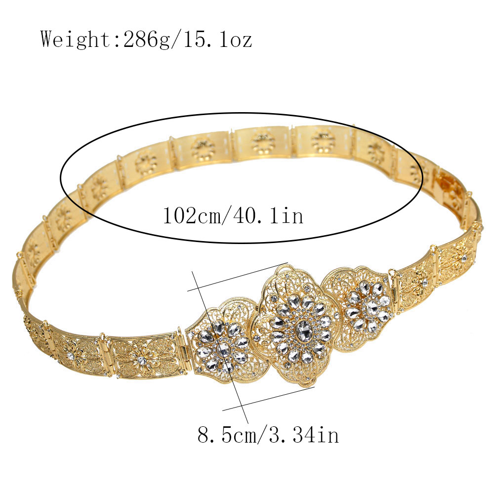 Ceinture chic pour femmes du Caucase, ceinture en cristal pour caftan marocain, bijoux de mariage arabes et turcs, longueur réglable