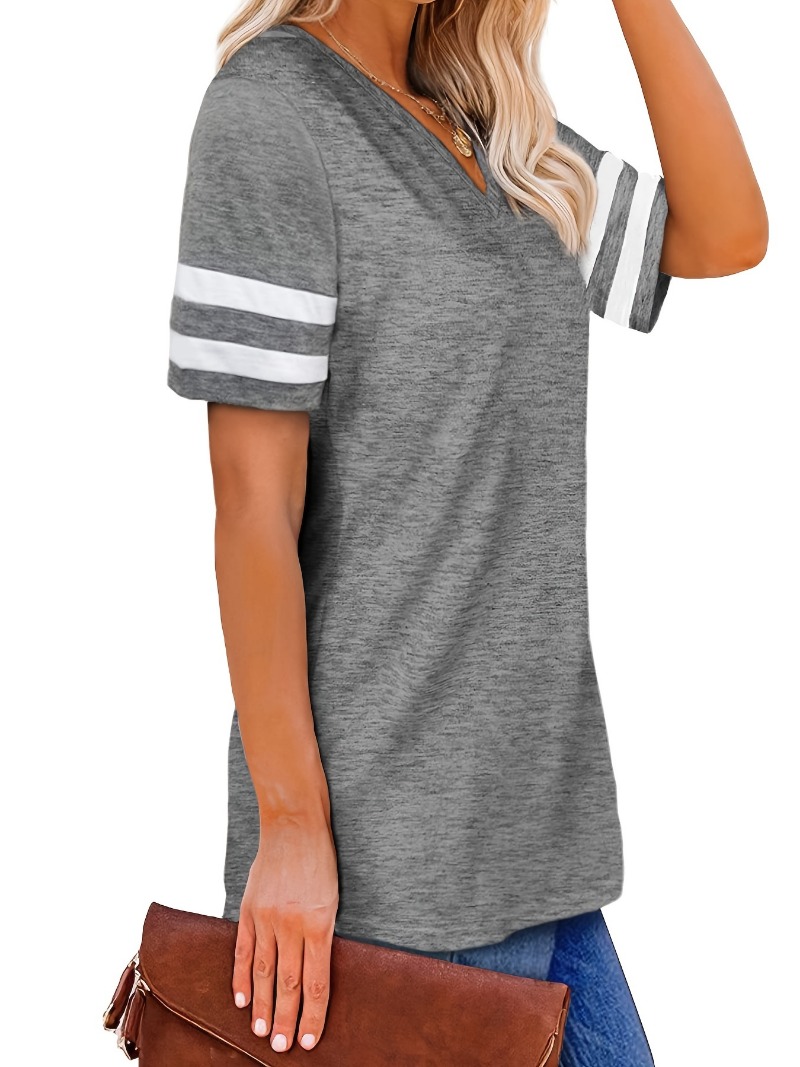 T-shirt manches courtes col en v pour femmes, grande taille 1XL-8XL, décontracté, couleur unie, ample, sport, plein air, vêtements pour femmes
