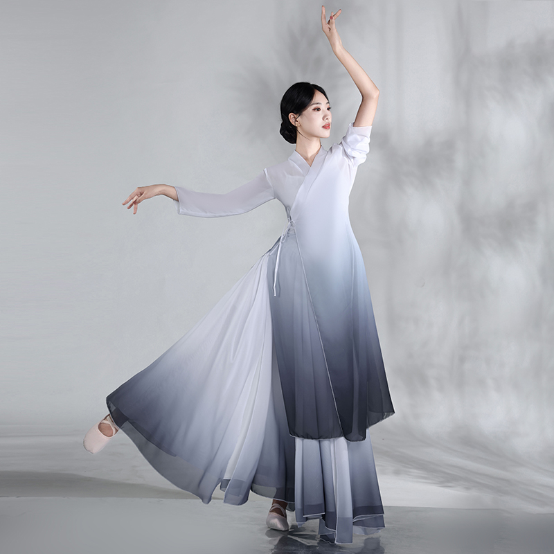 Robe longue pour femmes, peinture à l'encre, ensemble de costumes de spectacle de danse, tenue de danse classique chinoise, poinçon classique