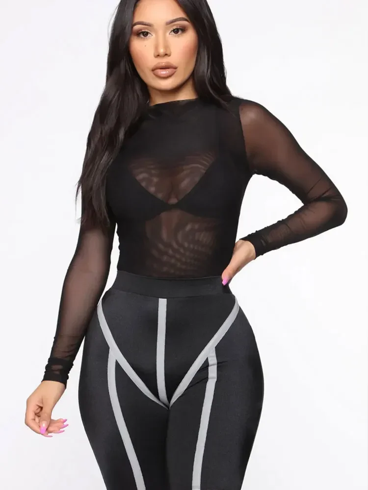 Sexy Transparent noir corps femme maille mince Body haut pour dames voir à travers Body Shapewear femmes Baddie tenues