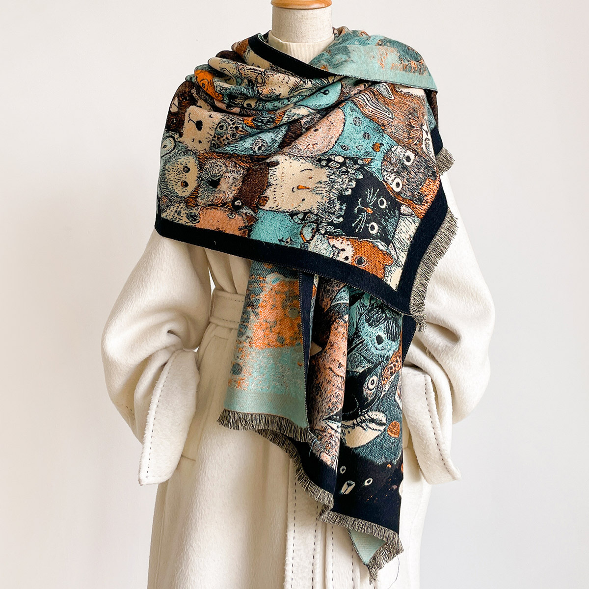 Écharpe en imitation cachemire pour femme, châle épais et chaud, pashmina à franges pour l'automne, écharpe réversible, grande couverture enveloppante pour l'hiver