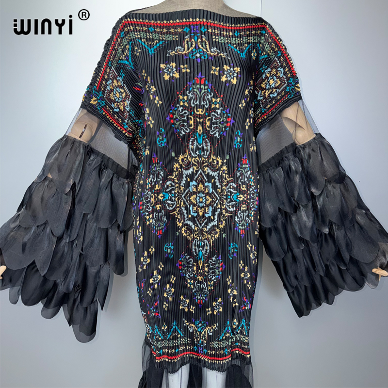 Robe plissée élastique WINYI, robe de plage, kaftan, abaya, robe de soirée de luxe Dubaï, robe de soirée rétro, abaya pour femme musulmane