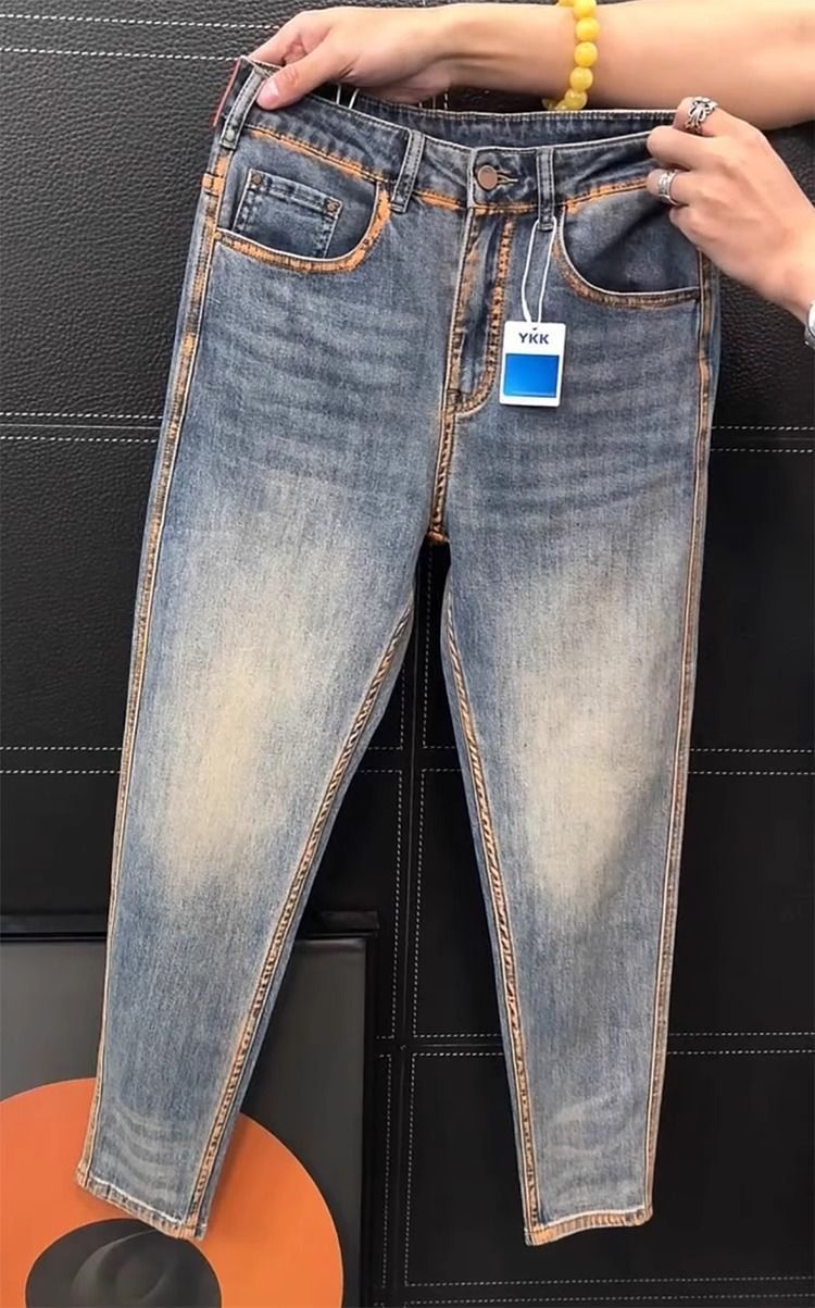 Jeans de luxe italiens pour hommes, bleu délavé, nouvelle tendance estivale, coupe slim, élastiques, style cowboy