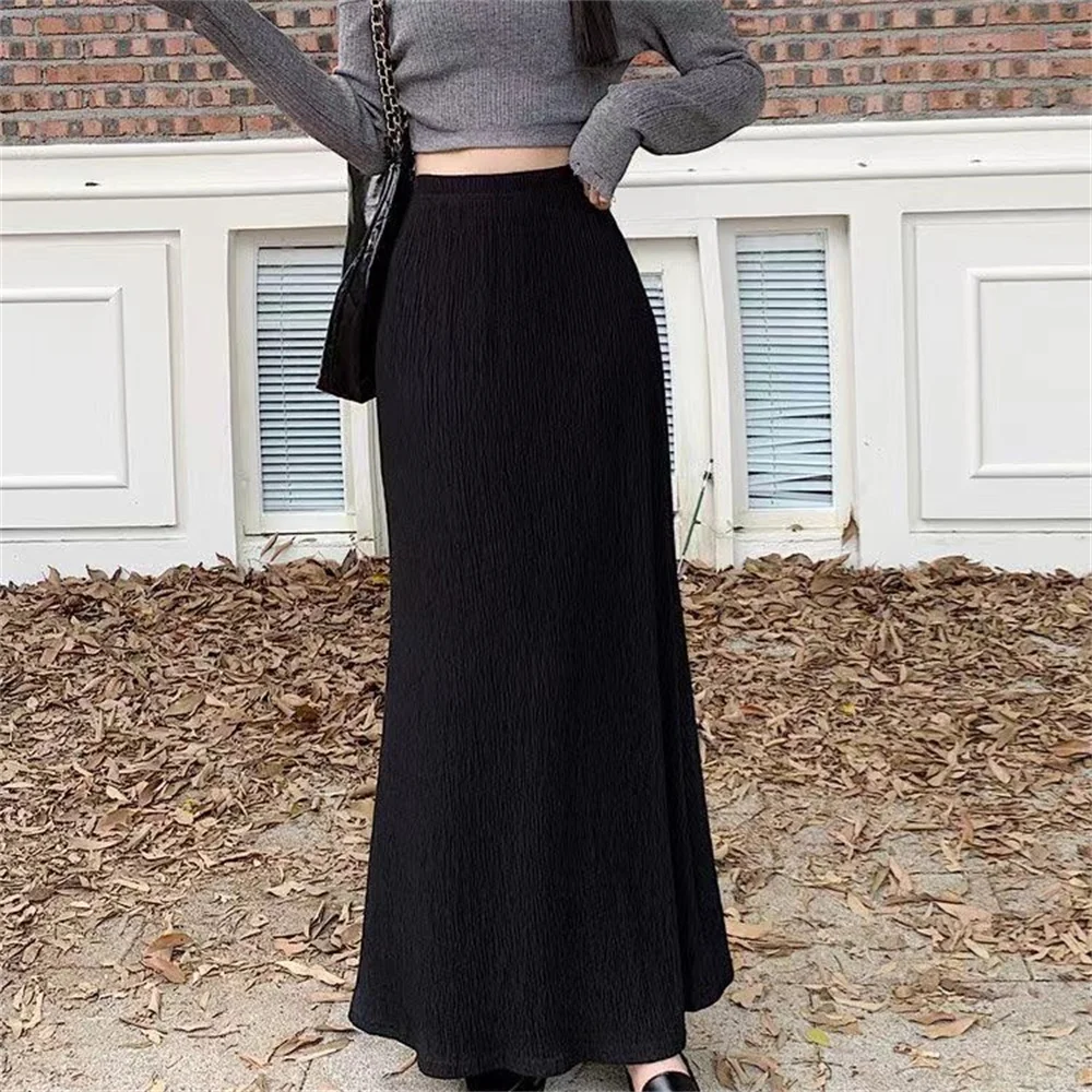 Jupe longue plissée taille haute pour femme, jupes sirène minces, jupes midi vintage, style streetwear féminin, mode élégante, marron, 2025