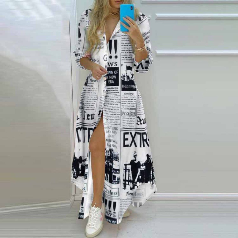 Vêtements pour femmes européennes et américaines, nouveau Style d'automne, chemise imprimée de tempérament, revers, simple boutonnage, longue et irrégulière, 2021