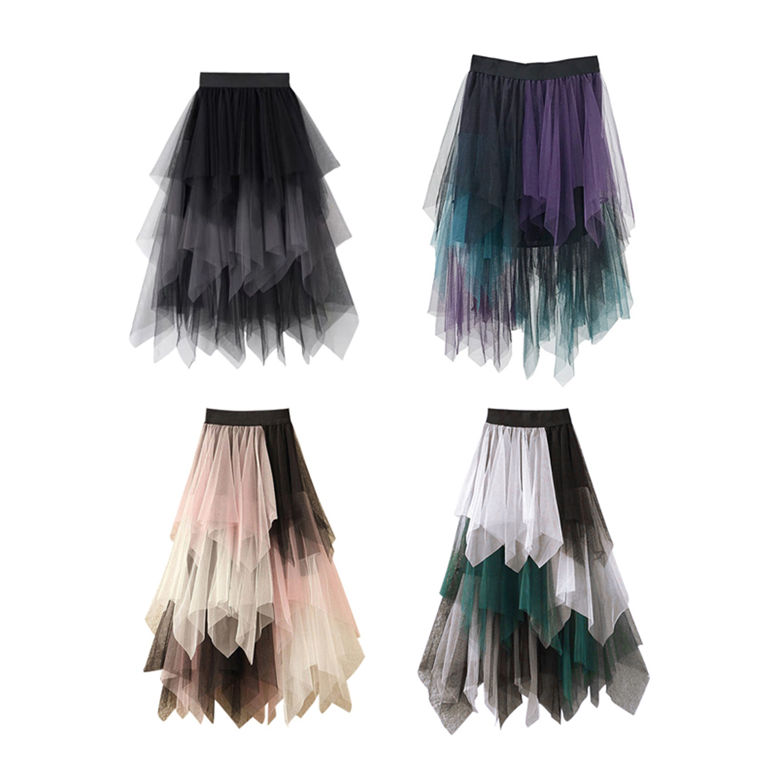 Jupe midi d'automne élégante pour femmes, jupe en tulle à taille élastique adaptée à la fête de rue
