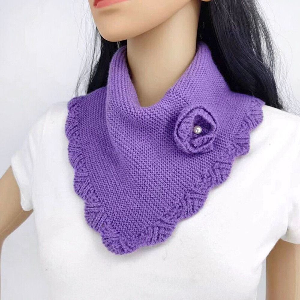 Écharpe Triangle en Tricot à Fleurs pour Femme, Foulard de la raq, Bord Ondulé, Faux Col, Poignées Amovibles, Coupe-Vent, Cache-Cou