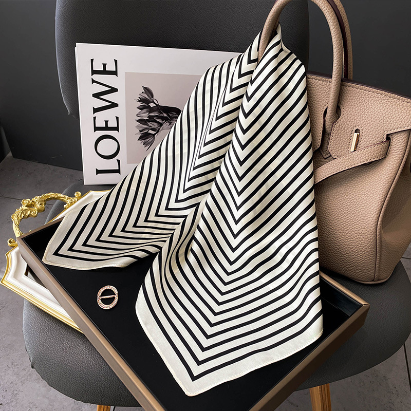 Foulard carré en soie à rayures géométriques pour femmes, 70x70, Simple, cadeaux, bandeau en Satin de haute qualité, châle, foulards de cou