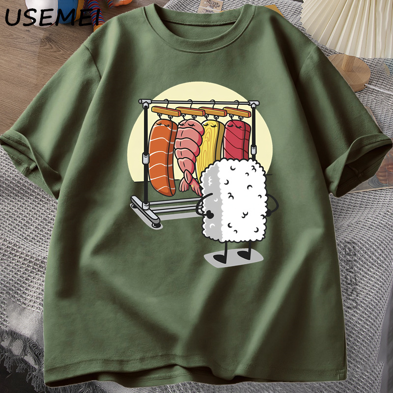 Sushi garde-robe T-shirt femmes hommes drôle haute qualité T-shirt coton graphique t-shirts ample à manches courtes imprimé T-shirt homme hauts