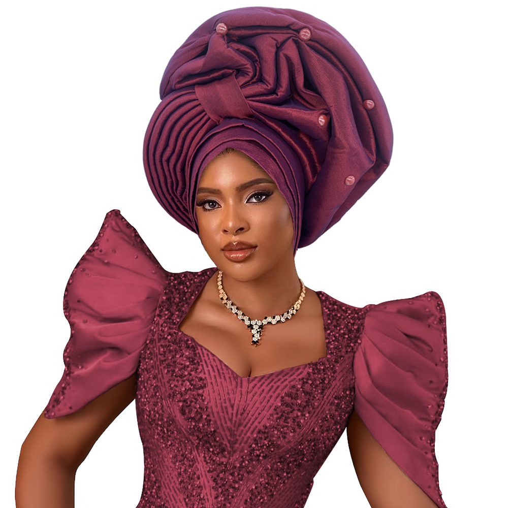 Bonnet Turban en soie brute pour femmes africaines, couvre-chef pour fête de mariage du Nigeria, prêt à porter, cravates