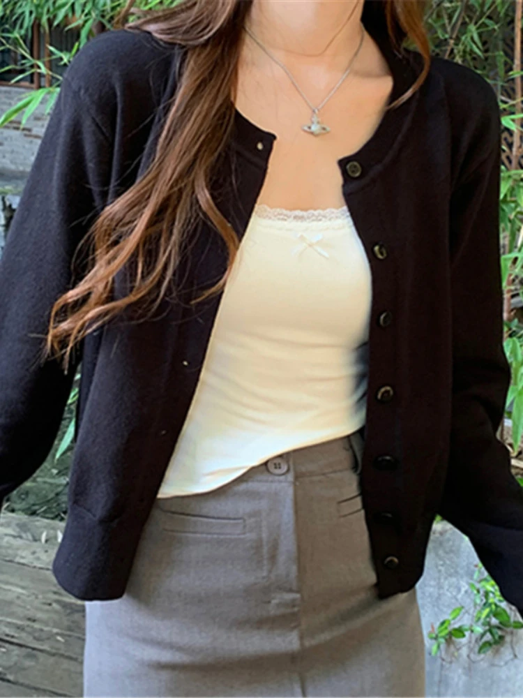 Cardigan à manches longues et col rond pour femme, tricot boutonné, simple boutonnage, printemps-automne, 2026