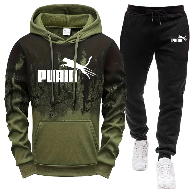Ensemble de survêtement pour homme avec sweat à capuche et pantalon de jogging pour sports de plein air, automne-hiver, mode décontractée quotidienne
