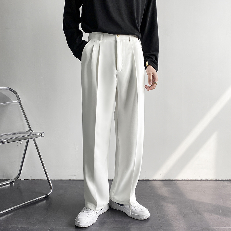Nouveau pantalon droit pour homme 2026, style coréen, coupe ample, décontracté, drapé, blanc, large, streetwear masculin