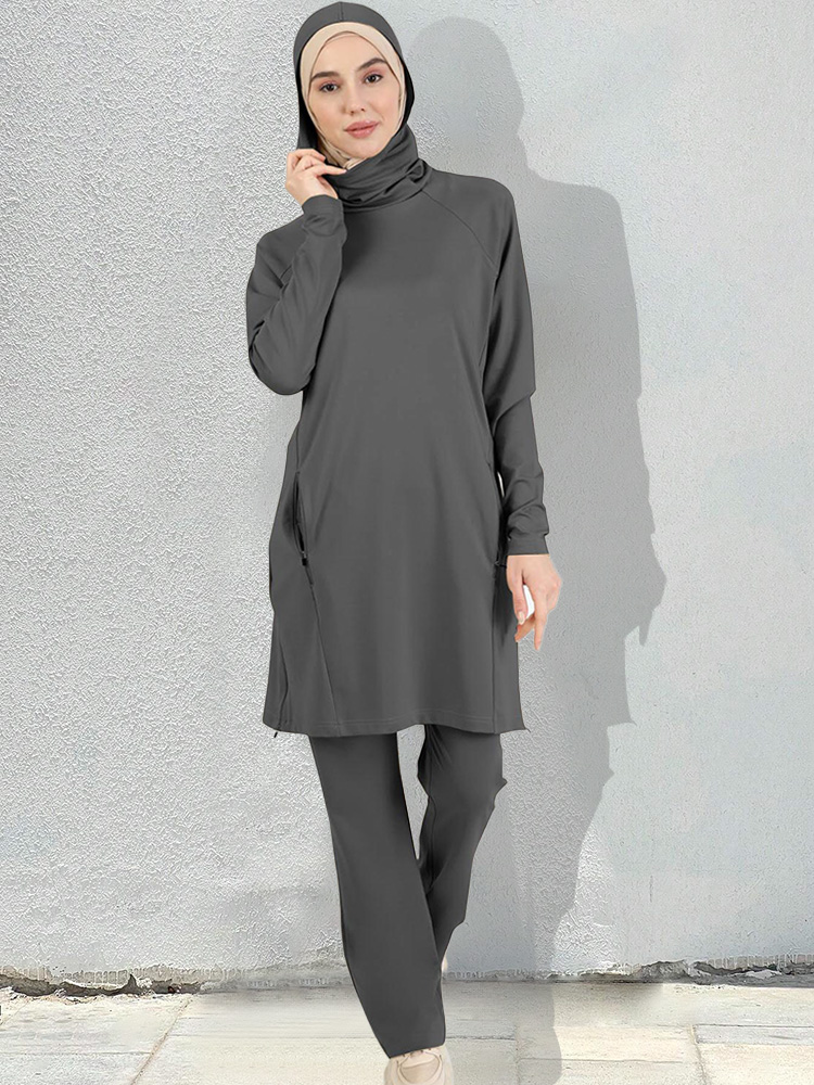 3 pièces/ensemble vêtements islamiques Burkini sport musulmans vêtements de sport femmes plaine vêtements de sport pantalons hauts