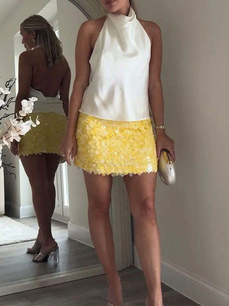 Jupe à paillettes pour femmes, Sexy, taille haute, polyvalente, Slim, Mini, fermeture éclair, Style plage, nouvelle jupe pour femmes, Y2K, été, 2025