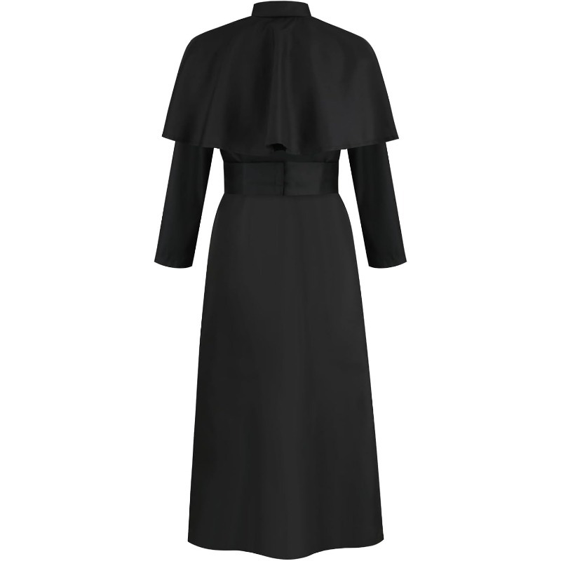 Costume de prêtre noir pour homme, robe de clergé catholique avec collier croix, déguisement d'Halloween, uniforme de pasteur prédicateur