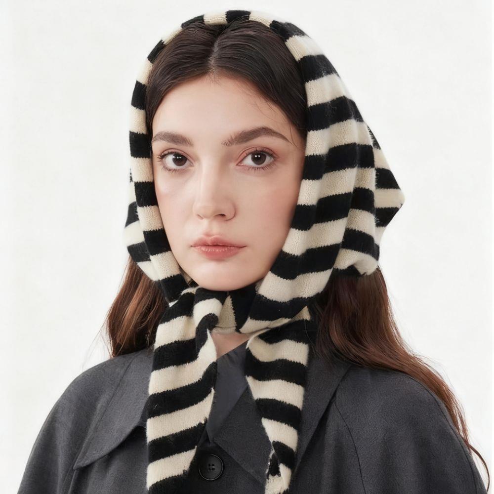 Écharpe triangulaire coréenne à rayures polyvalentes pour femmes, écharpe triangulaire en laine de Niche, foulard d'hiver tricoté, chauffe-cou