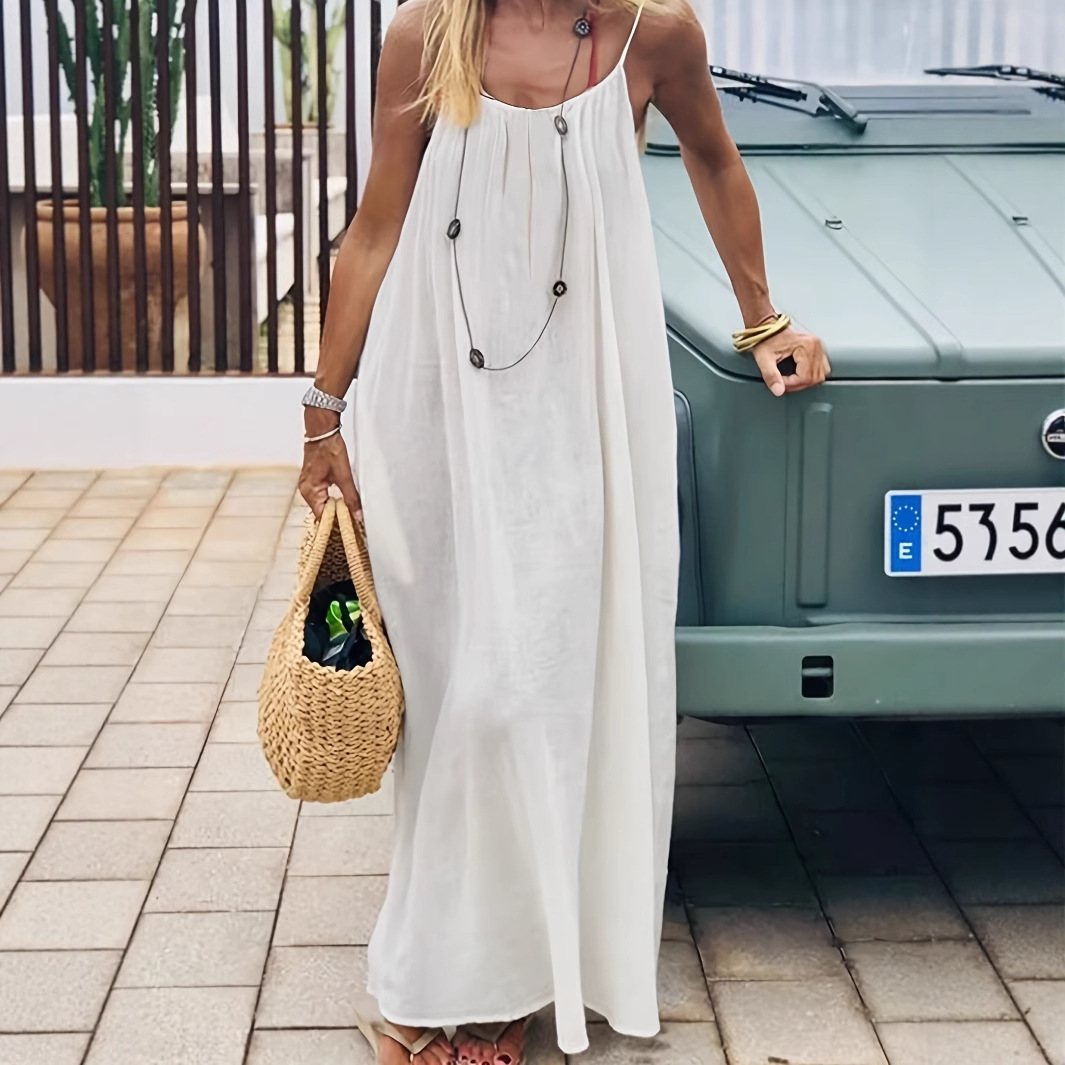 Robe à Bretelles Sexy pour Femme, Couleur Unie Tendance, Nouvelle Collection, Dos Nu, Décontractée et Ample 2026