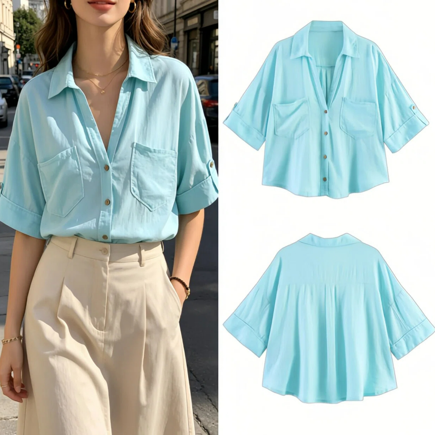 Nouvelle Blouse d'été pour Femme à Manches Courtes, Coupe Ample Décontractée, Élégante et Polyvalente, Style Simple et Tendance