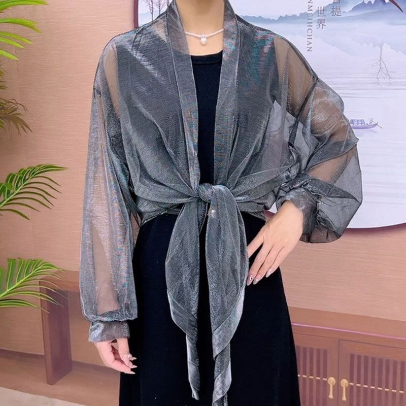 Cardigan d'été à manches longues pour femmes, chemise de protection solaire, manteau en fil de filet, vêtements pour femmes, mode coréenne, document solide, élégant