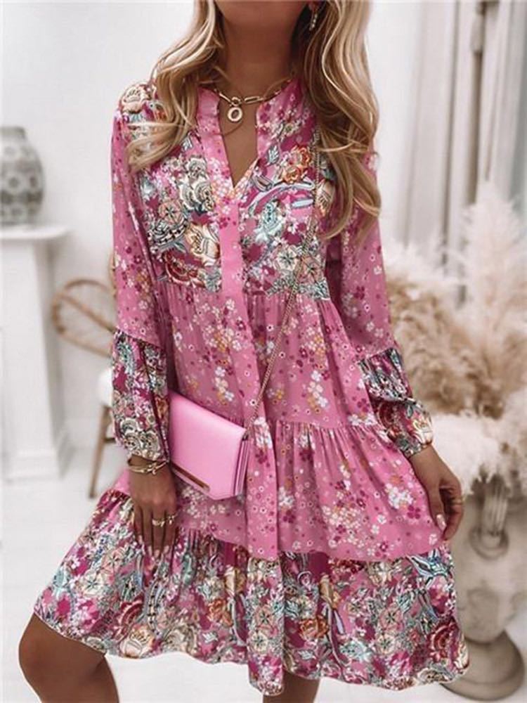 Robe décontractée à imprimé Floral pour femmes, style Boho, col en V, ample, ligne A, élégante, Robe de plage, de soirée, été, 2024