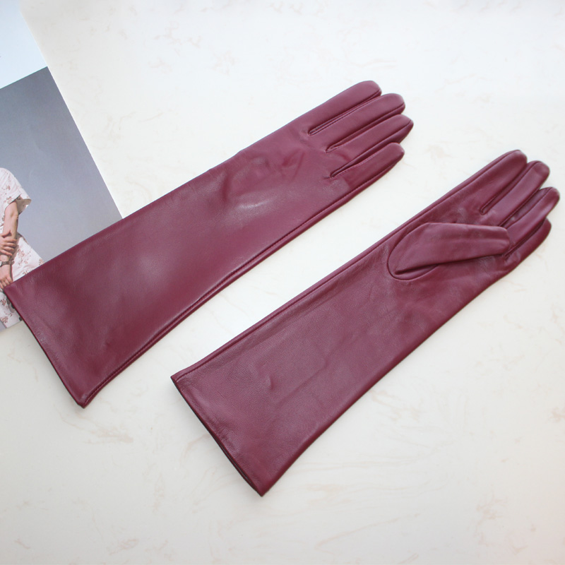 Nouveaux gants longs en peau de mouton pour femmes, gants en cuir de couleur unie pour écran tactile intérieur en soie fine