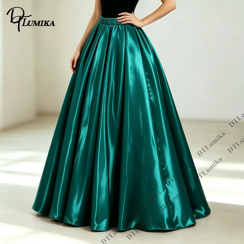 Jupe longue évasée en satin brillant à taille élastique pour femme, personnalisable, taille haute, pour invitées de mariage, bal de promo, soirée, occasions formelles