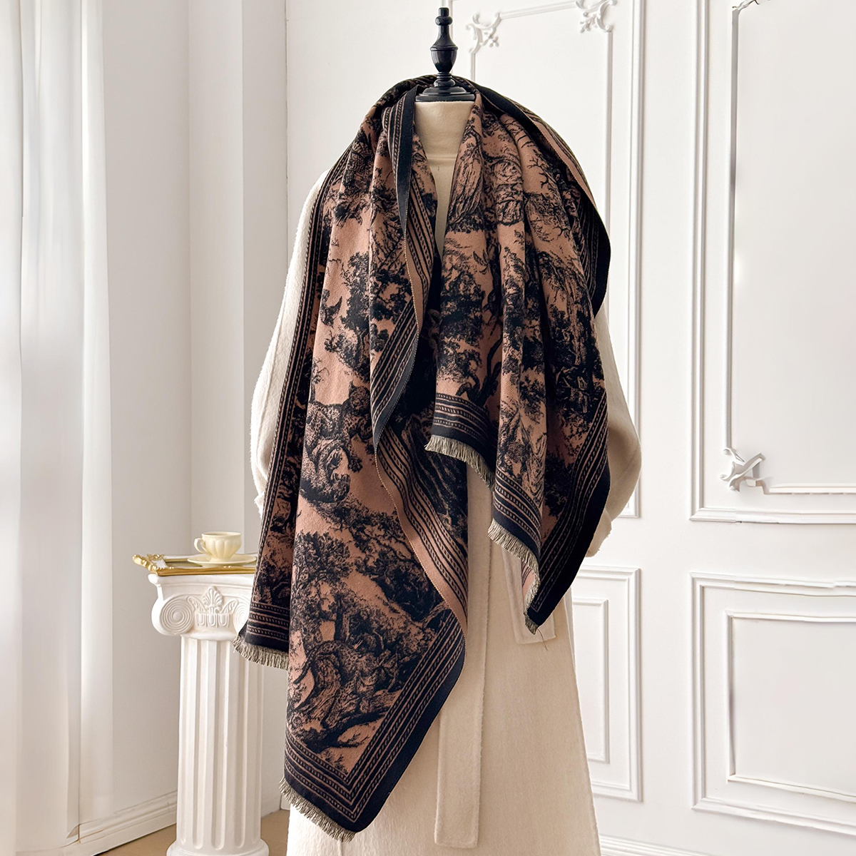 Châle Pashmina Jacquard Animal élégant pour femmes, écharpes épaisses et chaudes, Design Double face, couverture coupe-vent résistante au froid, hiver