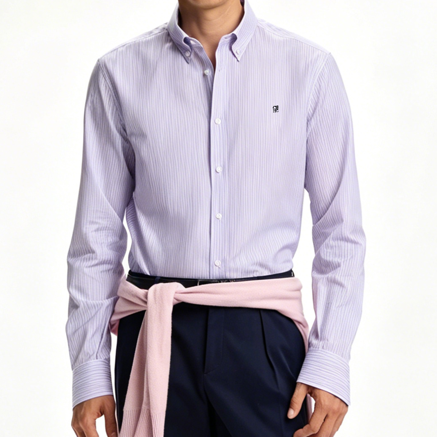 Chemise à manches longues pour homme CH - Style business décontracté - Avec logo de marque brodé - Convient pour le port quotidien au bureau