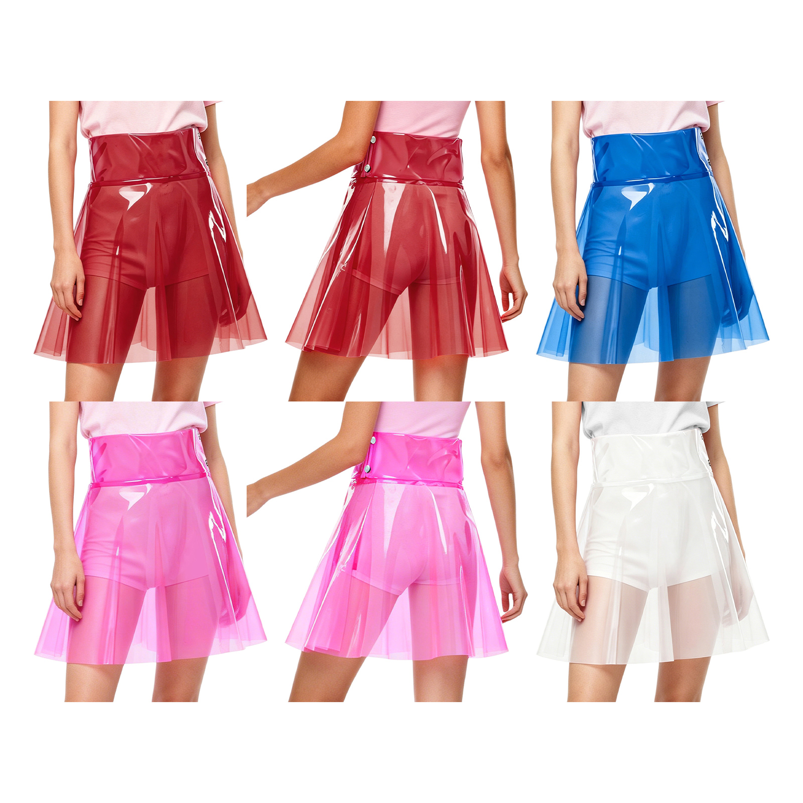Jupe mini transparente en PVC pour femme, taille haute, plissée, coupe trapèze, idéale pour la plage, les soirées et les festivals