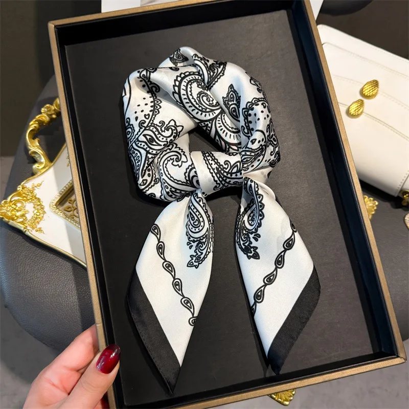 Écharpe carrée en Satin pour femmes, Bandana imprimé, sac, bandeau, mode dame, châle pour cheveux, foulard Hijab