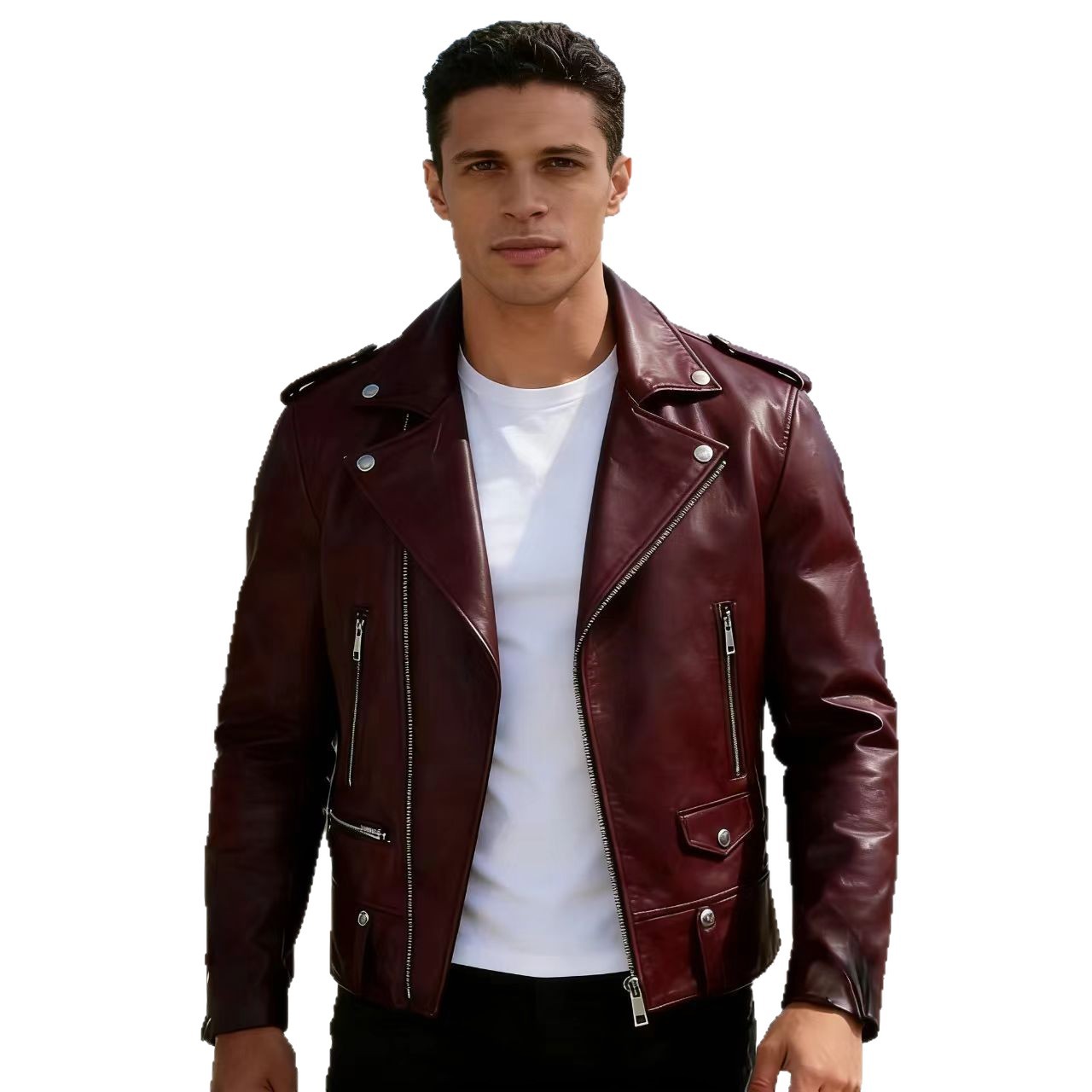Blouson en cuir pour homme style Hong Kong, tendance, à revers, pour le printemps et l'automne, nouveau style, veste rétro pour jeune, haut de gamme, pour couple