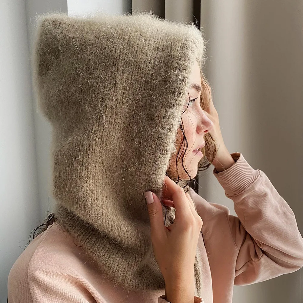 Chapeaux d'hiver en fourrure de lapin pour femmes, unisexe, tricoté, col à capuche, cagoule élastique réglable, chapeaux Gorros Mujer Invierno, nouveau