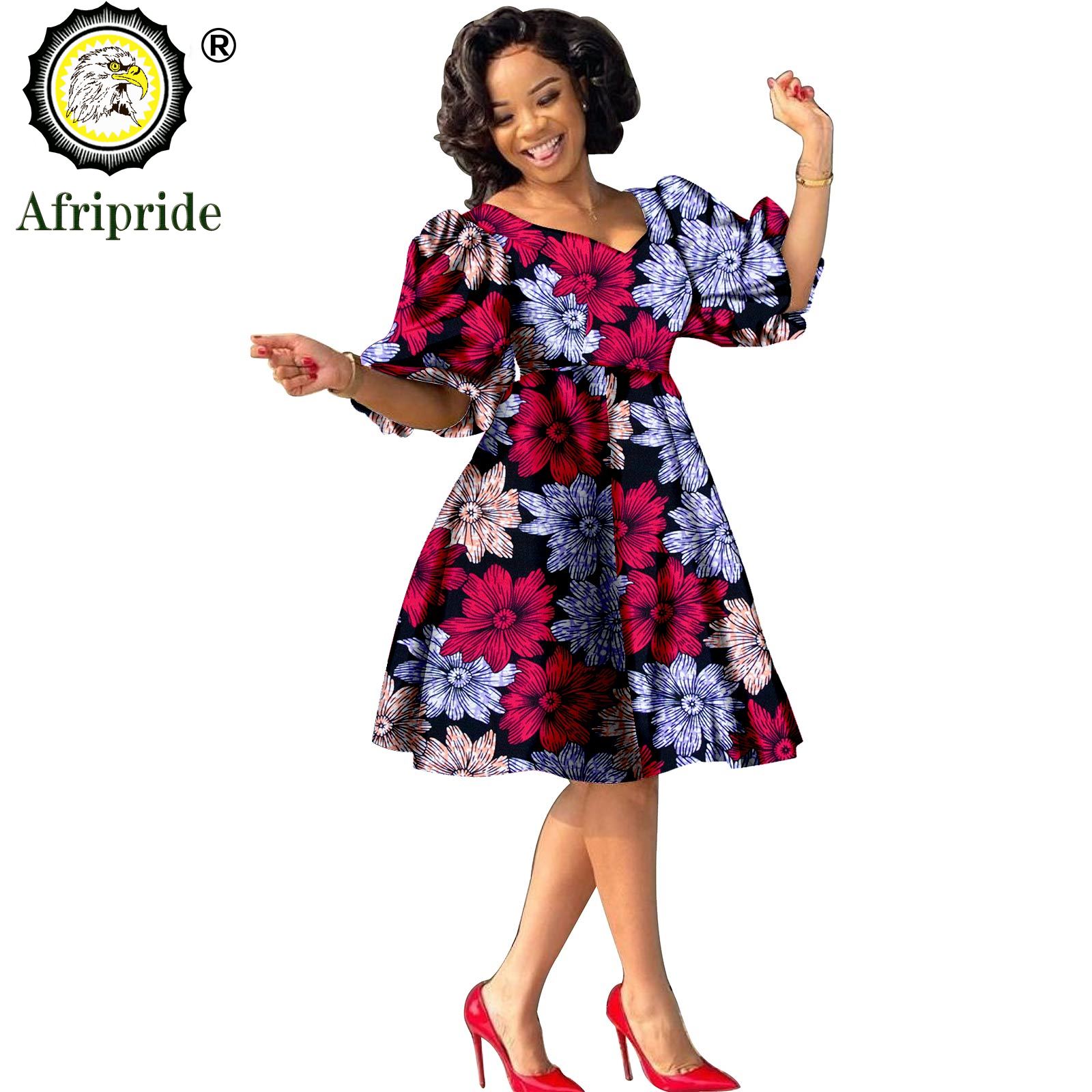 Robes africaines pour femmes, imprimé Ankara, grande taille, robe ample, col en V, pur coton, wax batik, tenues Dashiki, vêtements décontractés S2025029