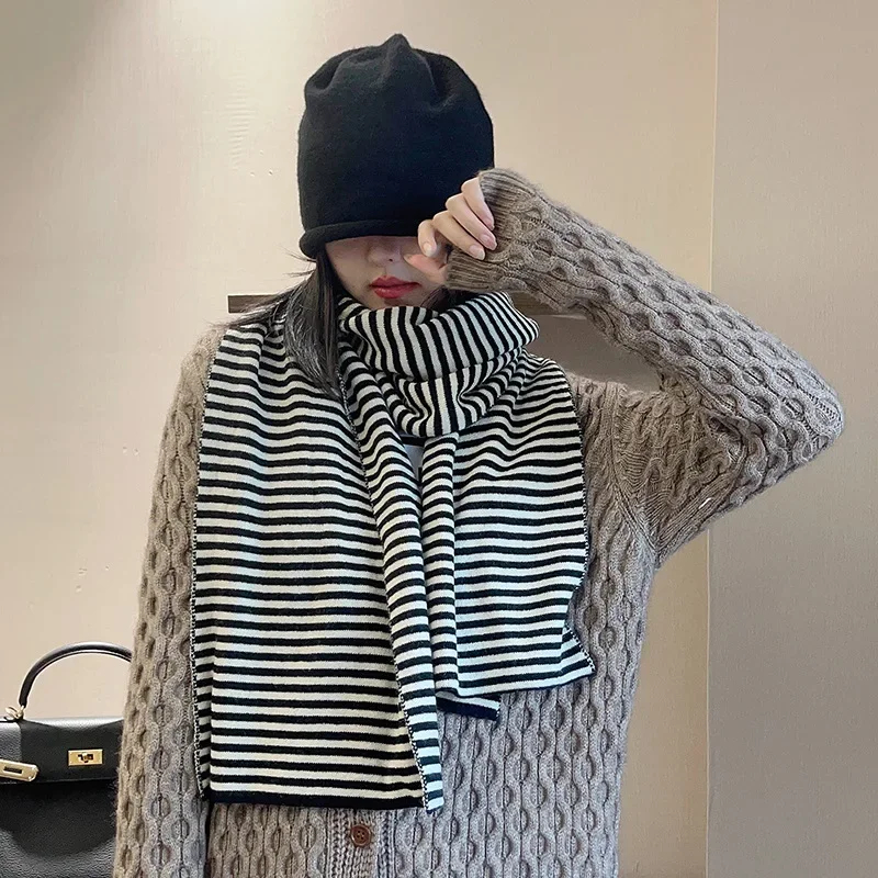 Écharpe tricotée rayée de luxe pour femmes, foulard Parent-enfant, châle chaud, polyvalent, tendance coréenne, automne hiver