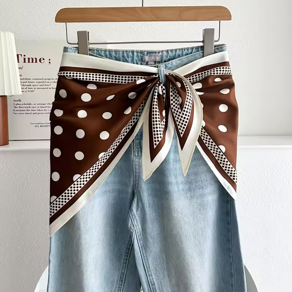 Écharpe triangulaire imprimée à pois, simple et tendance, ceinture polyvalente, écharpe diagonale, accessoires en soie haut de gamme pour femmes