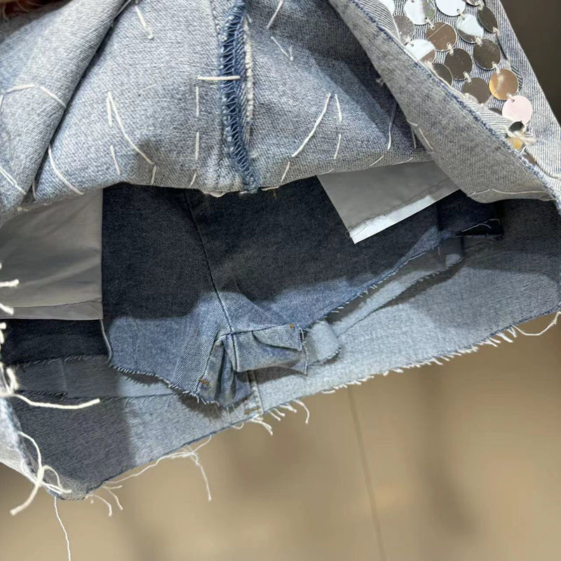 DEAT-Jupe en jean à sequins pour femmes, jupe taille haute, jupe ronde, mode femme, 29L7 clarification, été, nouveaux articles, 2024