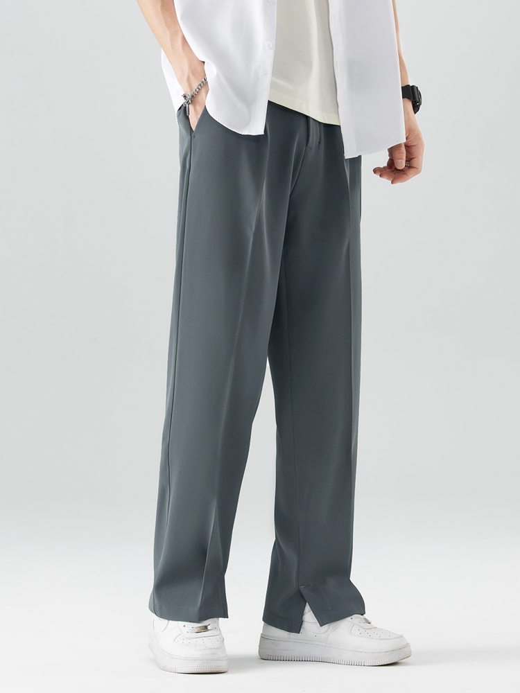Pantalon décontracté en Polyester pour hommes, respirant, mode coréenne, taille Semi-large, droit, ample, drapé, nouvelle collection été 2023