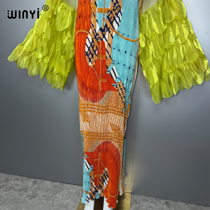 Robe plissée élastique WINYI, tenue de plage, kaftan bohème, abaya, robe de soirée de luxe de Dubaï, robe longue musulmane pour femme, robe de soirée