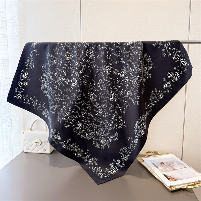 Nouveau Foulard Carré de Luxe en Soie Satinée Imprimée 90 cm pour Femme, Châle, Hijab, Foulard de Cou, Ruban pour Cheveux, Bandeau, Bandana Tendance