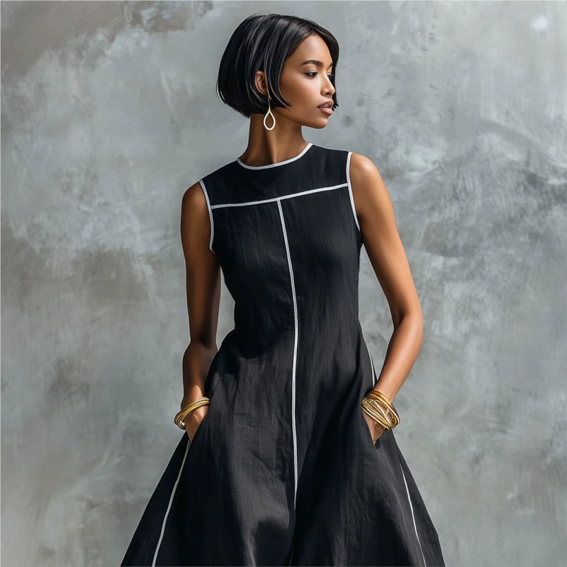 Nouvelle Robe d'été 2026 pour Femme avec Couleurs Contrastées, Sans Manches, Coupe Ample, Style Unique et Simple, Tendance et Confortable