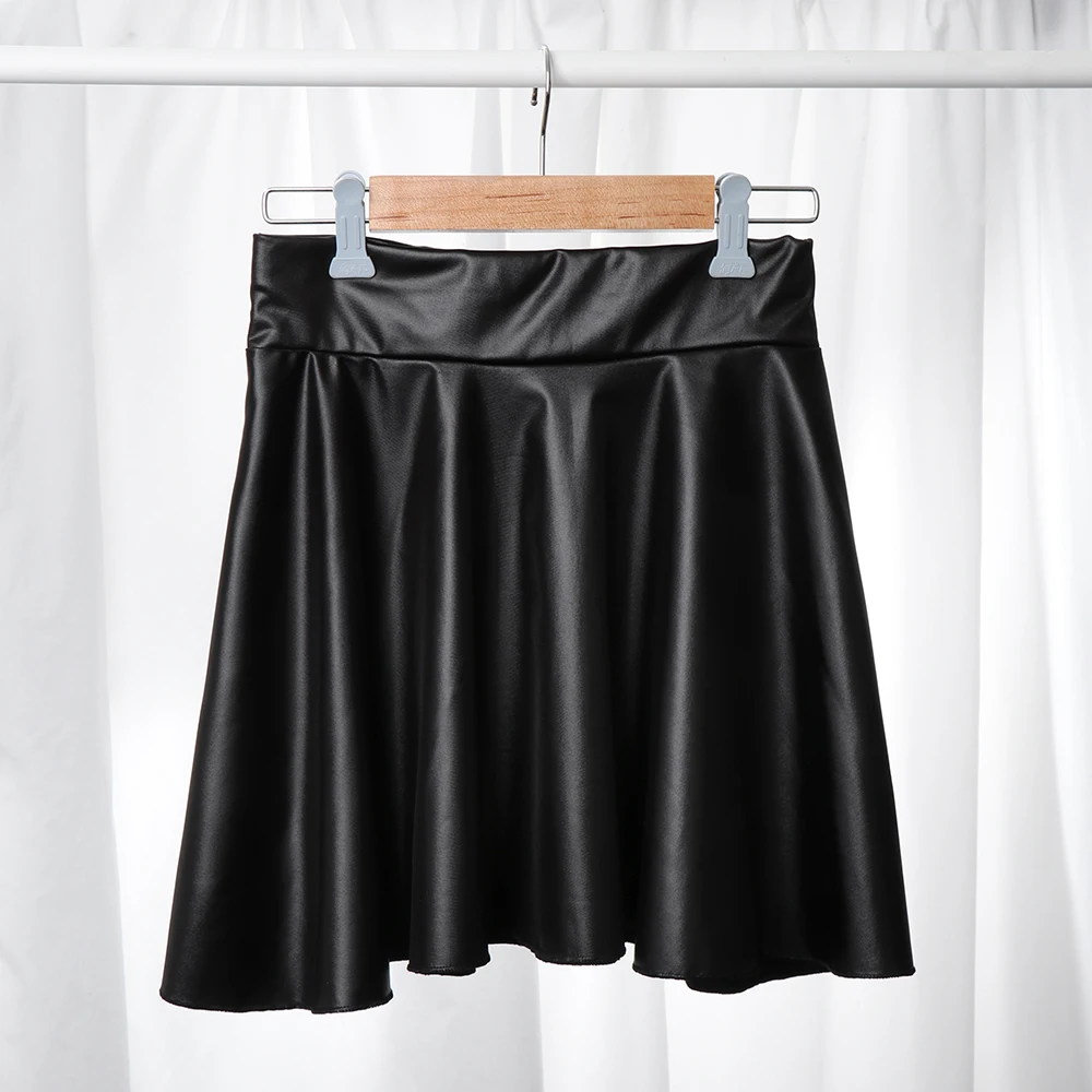 Demi-jupe texturée en Faux cuir taille haute pour femmes, jupe trapèze polyvalente et basique, jupe parapluie, Mini jupe Sexy et Slim