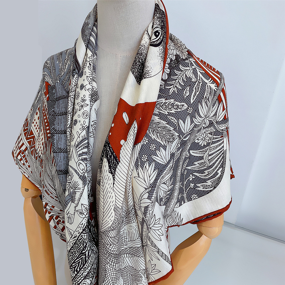 130cm hiver écharpe femmes marque garder au chaud soie cachemire carré écharpe châle luxe Jungle foulards enveloppes Pashmina Hijab Bandana