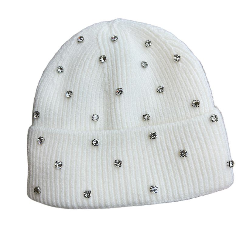 Bonnet tricoté d'hiver pour femme, doux et chaud, faux diamant orné pour fête, tenue décontractée, cadeau