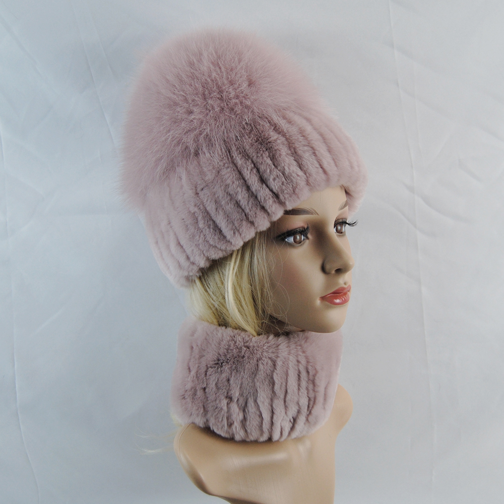 Nouveau hiver dame marque main faire réel véritable fourrure de renard chapeau écharpe filles naturel réel Rex lapin fourrure anneau casquette vraie fourrure foulards chapeaux